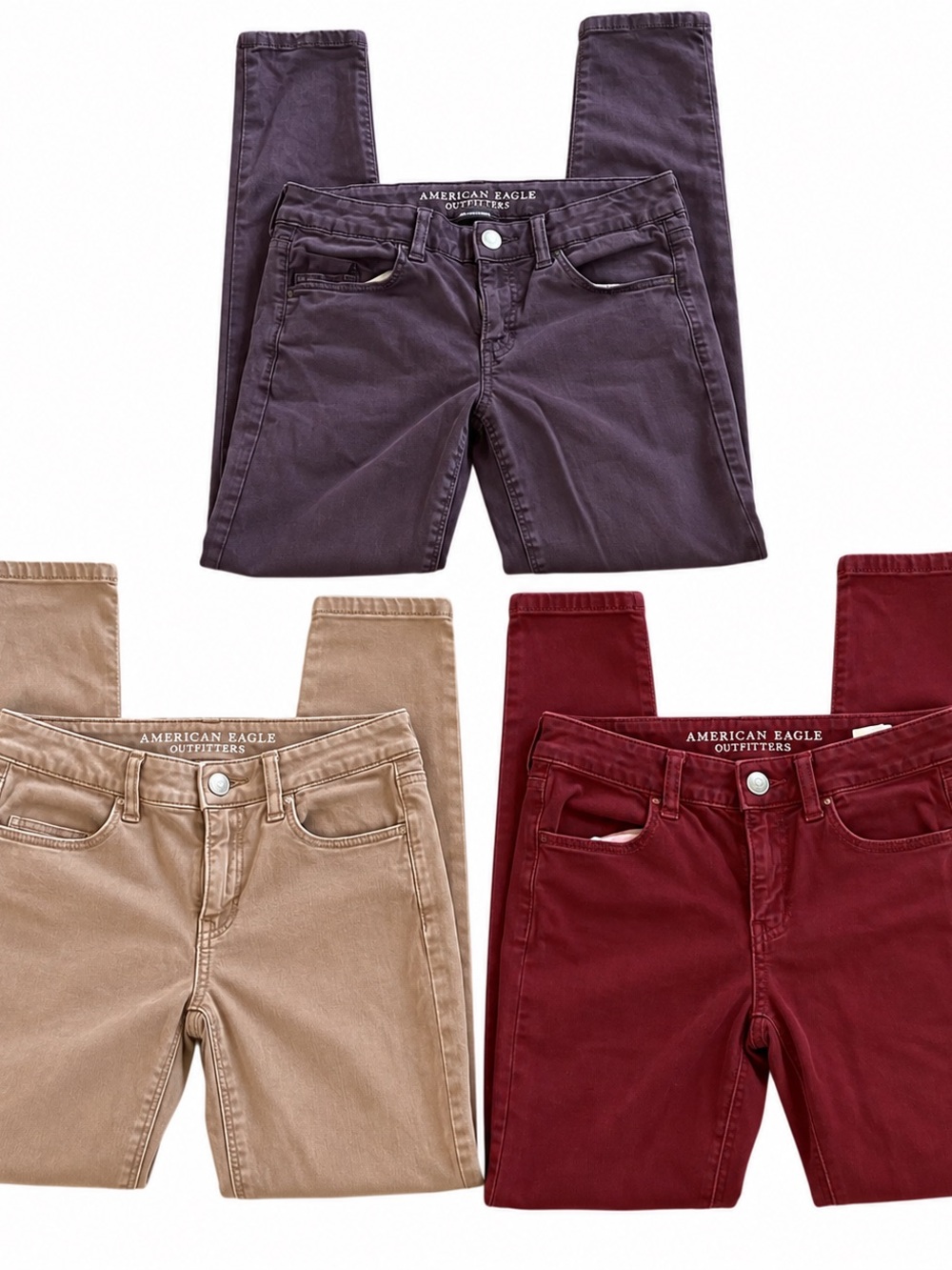 American Eagle Womens Stretch Skinny Pants – Burgundy, Taupe, Plum